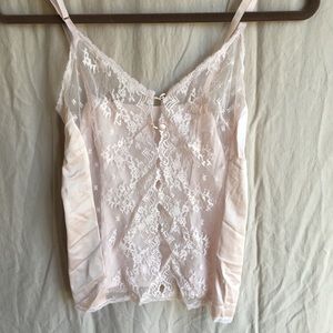 Vintage 70s 80s lace chemise slip tank top blush